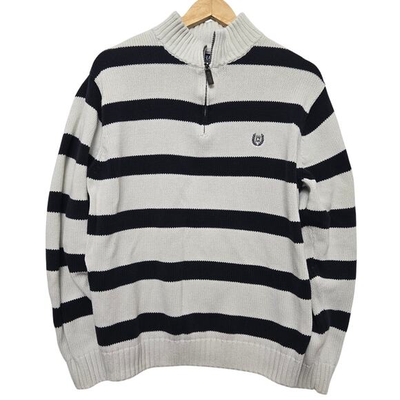 Chaps Mens Y2K Preppy Classic Heritage Striped Quarter Zip Cotton Knit Sweater L - Picture 1 of 11